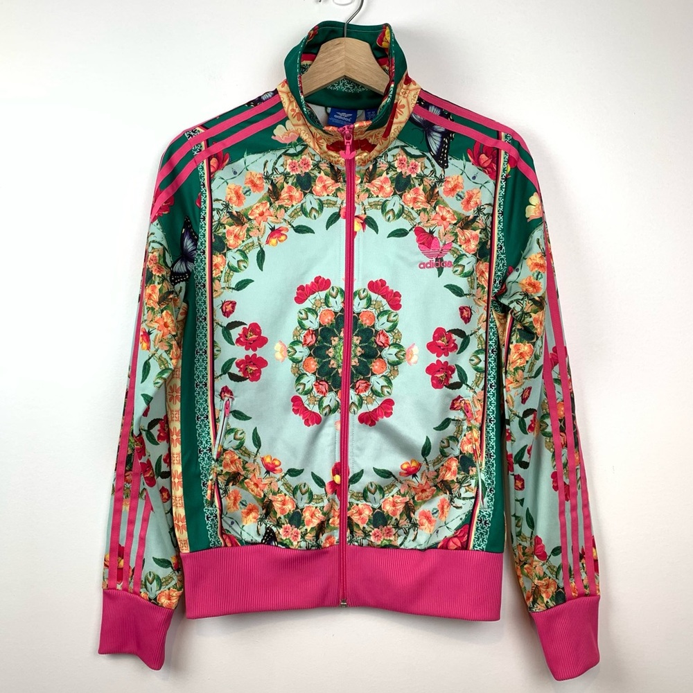 adidas Floral Mint Green and Pink Track Jacket